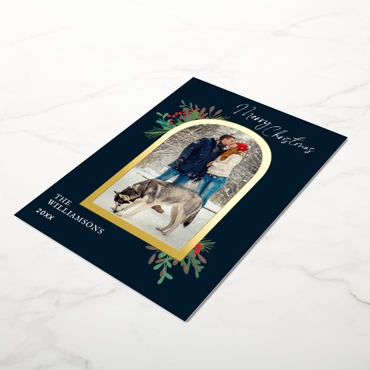 金ゴールドアーチフレームメリークリスマスボタニカルフォト 箔シーズンカード (回転した状態)