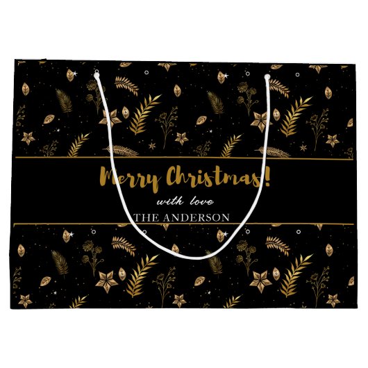 金ゴールドアーチブラッククリスマスエレガントモダン ラージペーパーバッグ (裏面)