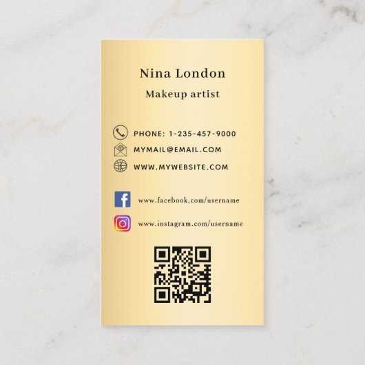 金ゴールドアーチ写真Qrソーシャルメディアのロゴ 名刺 (裏面)