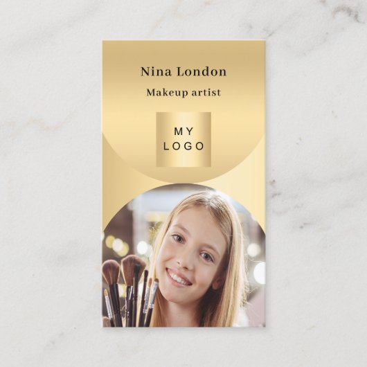 金ゴールドアーチ写真Qrソーシャルメディアのロゴ 名刺 (正面)