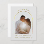 金ゴールドアーチ結婚型フレームの写真日付の保存 案内ポストカード (正面/裏面)