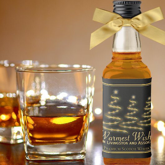 金ゴールドアートクリスマスツリーズオンブラックホリデーミニ リキュールボトルラベル