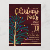 金ゴールドアートブルゴーニュの木がライトクリスマスパーティー インビテーションポストカード (正面)