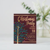 金ゴールドアートブルゴーニュの木がライトクリスマスパーティー インビテーションポストカード (スタンド正面)