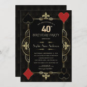 金ゴールドアールデコカジノベガスウーマン40歳の誕生日 招待状 (正面/裏面)