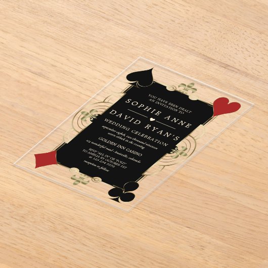 金ゴールドアールデコカジノラスベガストランプのポーカー結婚ズ アクリル招待状 (レイダウン)