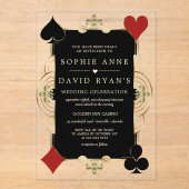 金ゴールドアールデコカジノラスベガストランプのポーカー結婚ズ アクリル招待状 (正面)