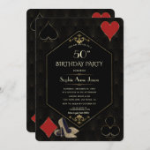 金ゴールドアールデコギャツビーカジノベガストランプのポーカー誕生日 招待状 (正面/裏面)