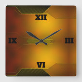 金ゴールドアールデコデザインモダンスタイル スクエア壁時計 (正面)