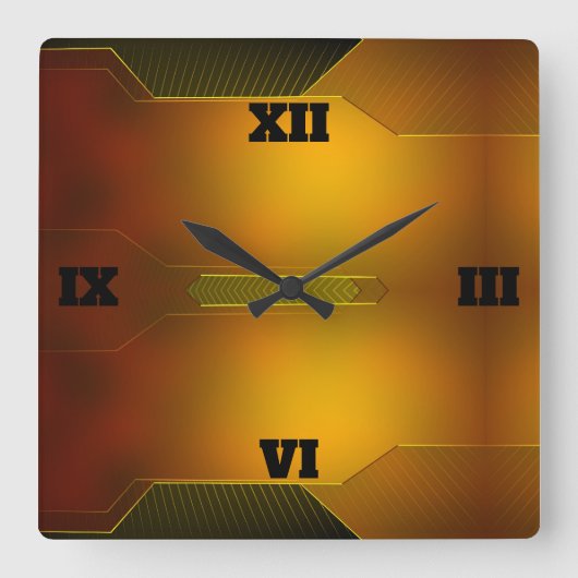 金ゴールドアールデコデザインモダンスタイル スクエア壁時計 (正面)
