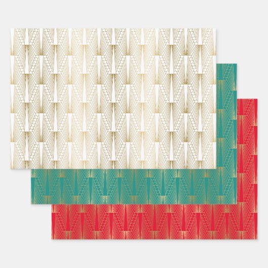 金ゴールドアールデコパターンカスタム背景 ラッピングペーパーシート (セット)