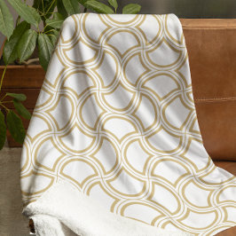 金ゴールドアールデコパターン（白） フリースブランケット
