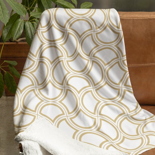 金ゴールドアールデコパターン(白) フリースブランケット