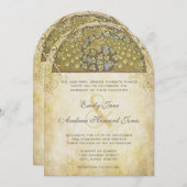 金ゴールドアールデコピーコックバード結婚式招待状 招待状 (正面/裏面)