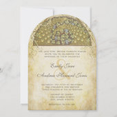 金ゴールドアールデコピーコックバード結婚式招待状 招待状 (正面)