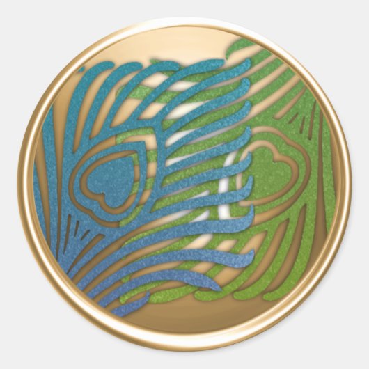 金ゴールドアールデコピーコック封筒用シールセット1104 ラウンドシール (正面)