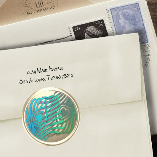 金ゴールドアールデコピーコック封筒用シール ラウンドシール