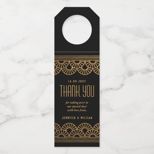 金ゴールドアールデコファンありがとうボトルラベル ボトルネックタグ (正面)