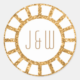金ゴールドアールデコファンギャツビーMonogramステッカーホワイト ラウンドシール
