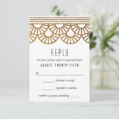 金ゴールドアールデコファン結婚式招待状応答カード 出欠カード (スタンド正面)