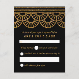 金ゴールドアールデコファン結婚式招待状応答カード 出欠カード