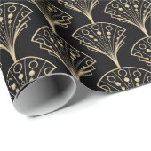 金ゴールドアールデコファン（黒い背景） ラッピングペーパー (ロールコーナー)