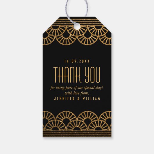 金ゴールドアールデコフカスタムァン写真ありがとうラベル ギフトタグ (正面)