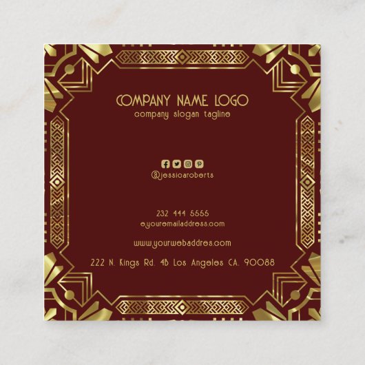 金ゴールドアールデコフレーム（濃い赤） スクエア名刺 (裏面)