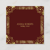金ゴールドアールデコフレーム(濃い赤) スクエア名刺 (正面)