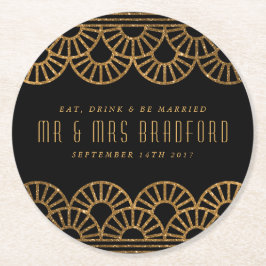 金ゴールドアールデコフ結婚ァンとお祝いコースター ラウンドペーパーコースター