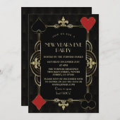 金ゴールドアールデコブラック1920s新年イブパーティー 招待状 (正面/裏面)
