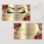 金ゴールドアールデコメイクアップアーティストラッシュフローラレッドローズ 名刺 (正面/裏面)