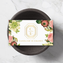 金ゴールドアールデコモノグラムとヴィンテージ花模様