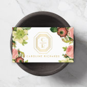 金ゴールドアールデコモノグラムとヴィンテージ花模様 名刺