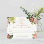 金ゴールドアールデコモノグラムヴィンテージ花模様ギフトカード (スタンド正面)