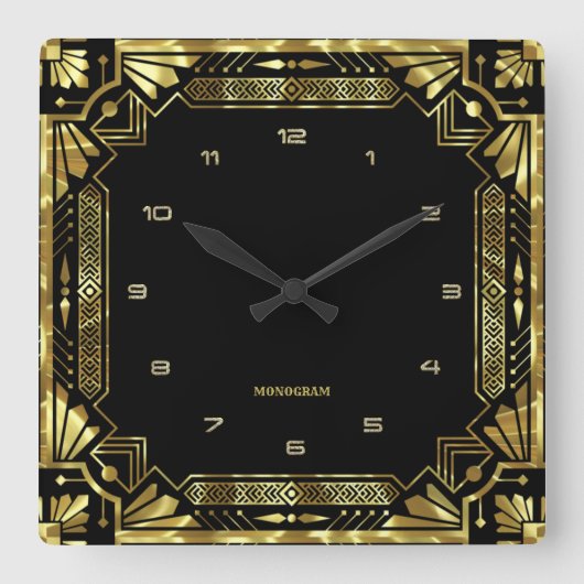 金ゴールドアールデコ枠 スクエア壁時計 (正面)