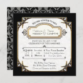 金ゴールドアールデコ白黒タイポグラフィ結婚ズ 招待状 (正面/裏面)