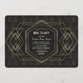 金ゴールドアールデコ素晴らしギャツビーブライダルシャワーティーパーティー 招待状