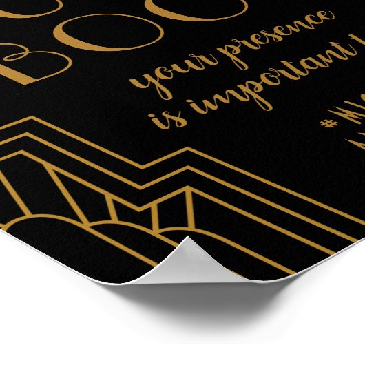 金ゴールドアールデコ結婚のサイン編集可能ゲストブック ポスター (角)