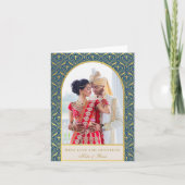 金ゴールドアールデコ結婚の感謝の写真 カード (正面)