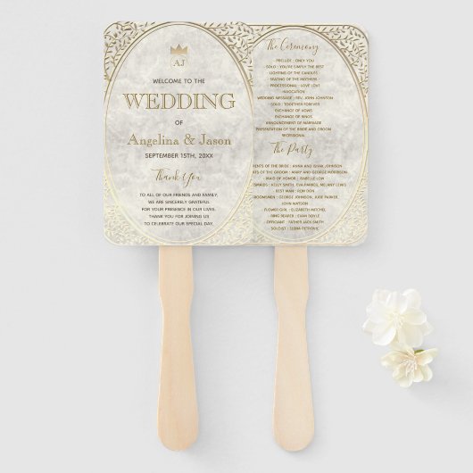 金ゴールドアールデコ結婚式 プログラム ハンドファン (正面&裏面)