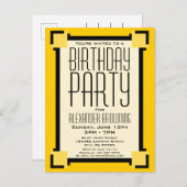 金ゴールドアールデコ誕生日パーティー招待状 インビテーションポストカード (正面/裏面)