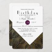 金ゴールドアールデコ1920年代 |誕生日パーティー招待状 招待状 (正面/裏面)