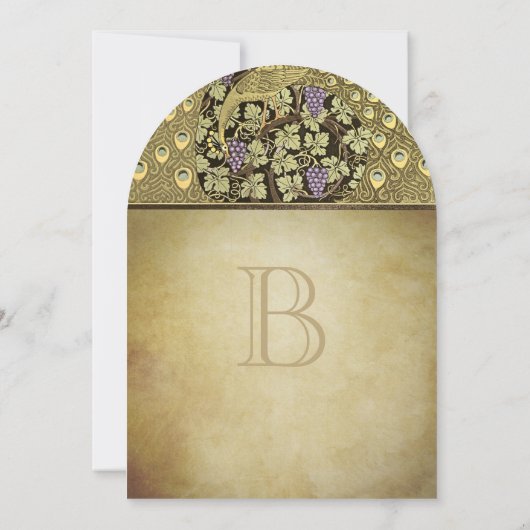 金ゴールドアールヌーボーピーコックバード結婚式招待状 招待状 (裏面)