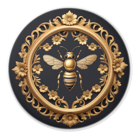 金ゴールドアールヌーボーミツバチのセラミックノブ セラミックノブ (正面)
