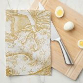 金ゴールドアールヌーボーヴィンテージ女性スケッチヴィンテージAes キッチンタオル (四つ折り)