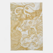 金ゴールドアールヌーボーヴィンテージ女性スケッチヴィンテージAes キッチンタオル (縦)