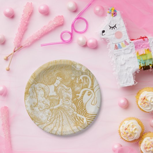 金ゴールドアールヌーボーヴィンテージ女性スケッチヴィンテージAes ペーパープレート (パーティー)