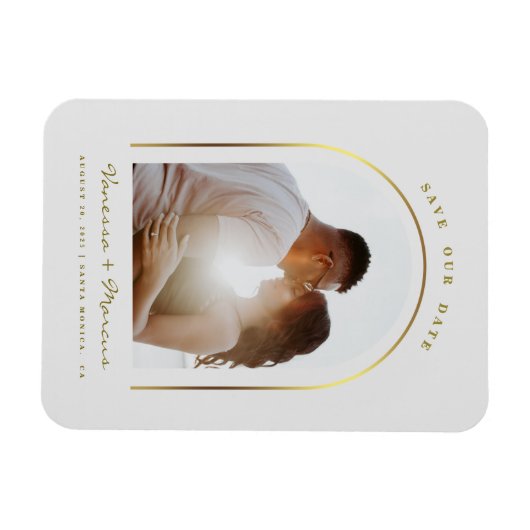 金ゴールドアー結婚チフレームの写真保存日 マグネット (横)