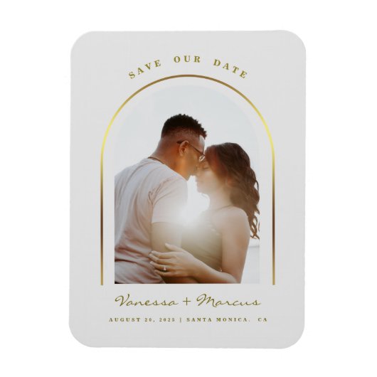 金ゴールドアー結婚チフレームの写真保存日 マグネット (縦)